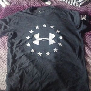 black T-shirt with white print